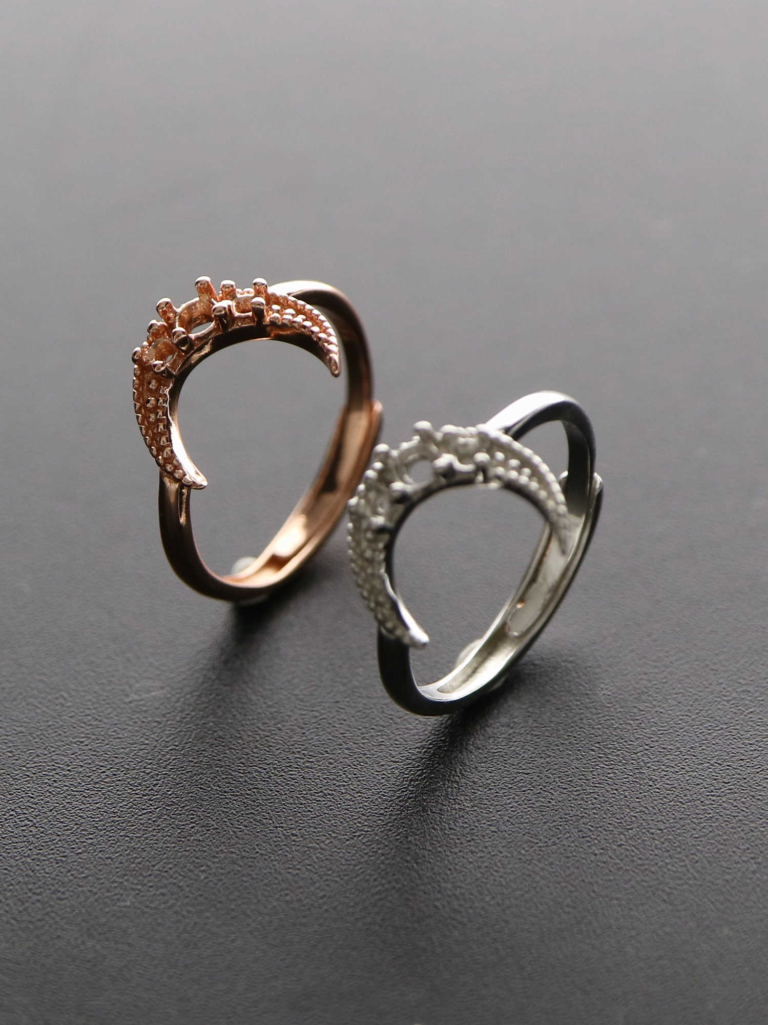 1Pcs 3MM Middle 2MM Two Sides Bezel Round Simple Rose Gold Silver Gemstone Cz Stone Prong Bezel Solid 925 Sterling Silver Adjustable Ring Settings Moon 1214035 - Click Image to Close